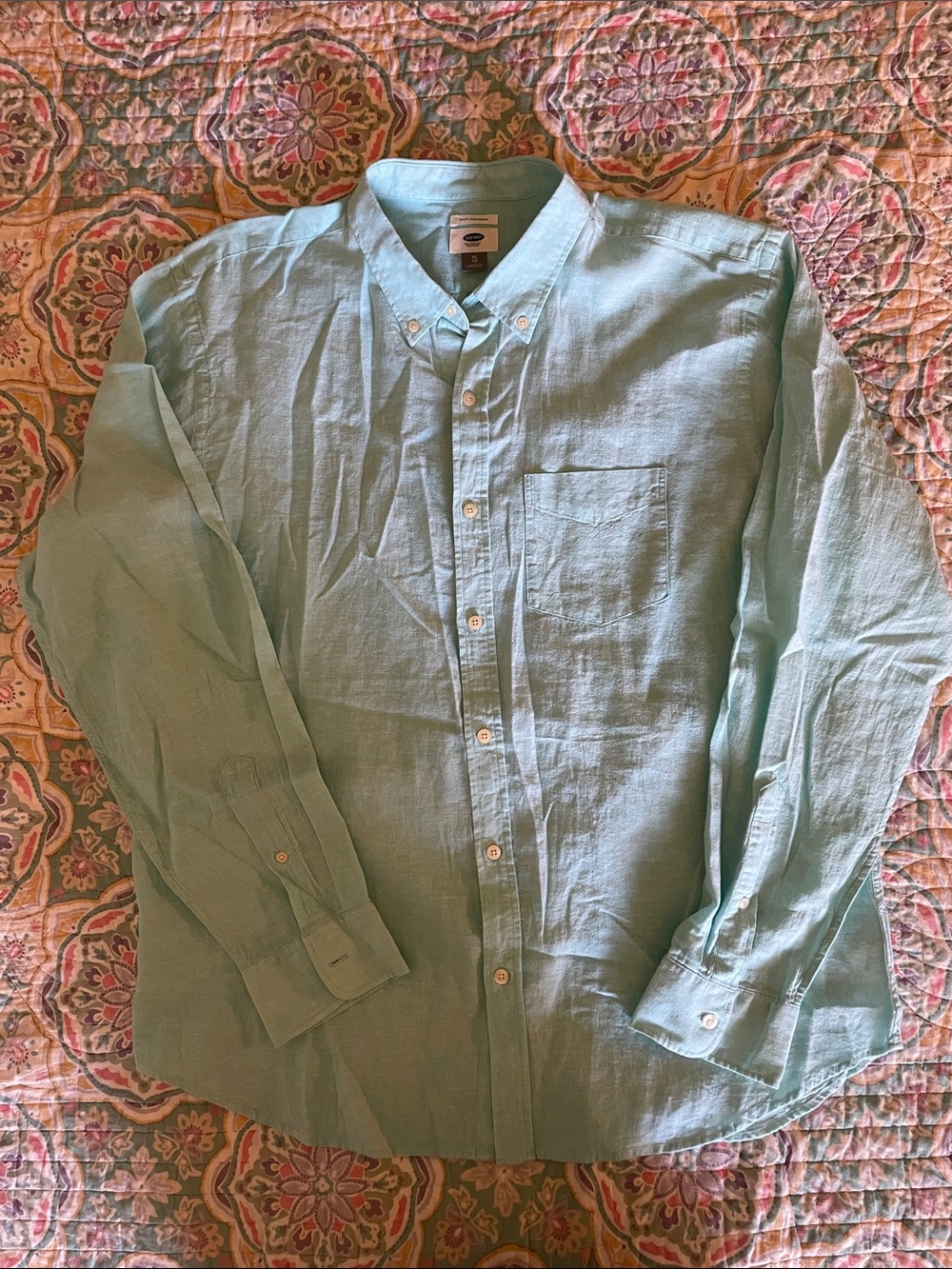 Men’s Old Navy aqua slim fit Linen & cotton button down XL NWT